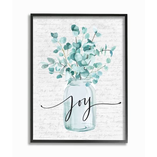 Stupell Industries Aqua Blue Plant Leaves In Joy Jar Framed Wall Art